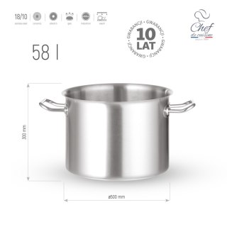 Garnek ze stali nierdzewnej wysoki 58l śr. 500x(H)300 mm Chef de Cuisine