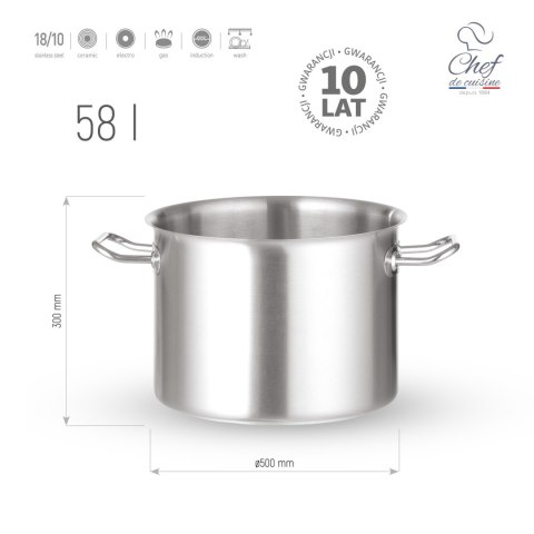 Garnek ze stali nierdzewnej wysoki 58l śr. 500x(H)300 mm Chef de Cuisine