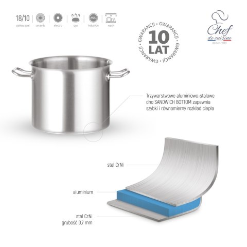 Garnek ze stali nierdzewnej wysoki 58l śr. 500x(H)300 mm Chef de Cuisine